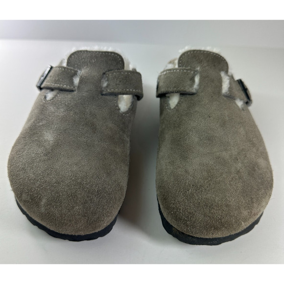 Birkenstock Boston Shearling Suede Clog Slip On Sandals Gray 38 Unisex L7 M5 - Picture 14 of 16